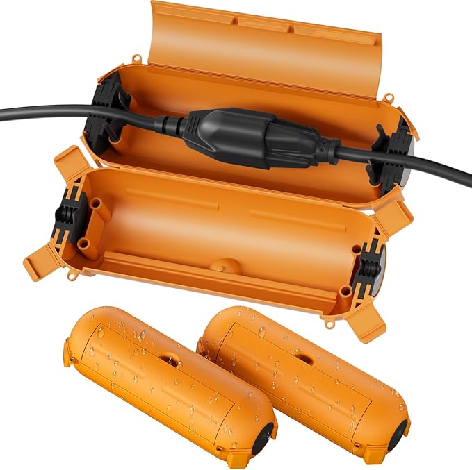 Flemoon [3 Pack] Outdoor Extension Cord Safety Cover with Waterproof Seal, Weatherproof Electrical Connection Box to Protect Outdoor Outlet, Plug, Socket, Christmas Holiday Decoration Light, Orange by FLEMOON