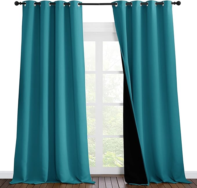 NICETOWN Full Shading Curtains 96 inches Long 2 Panels Set for Windows, Super Heavy-Duty Black Lined Blackout Curtains for Bedroom, Privacy Assured Window Treatment (Peacock Teal, 55 inches W) by NICETOWN