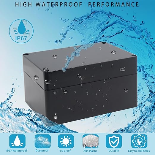 Watertight Junction Box, IP67 Waterproof Project Box Durable ABS Plastic Electronic Enclosure Case for DIY Electrical Project Black 6.30" x 4.33" x 3.54"(160 x 110 x 90 mm) - Image 7