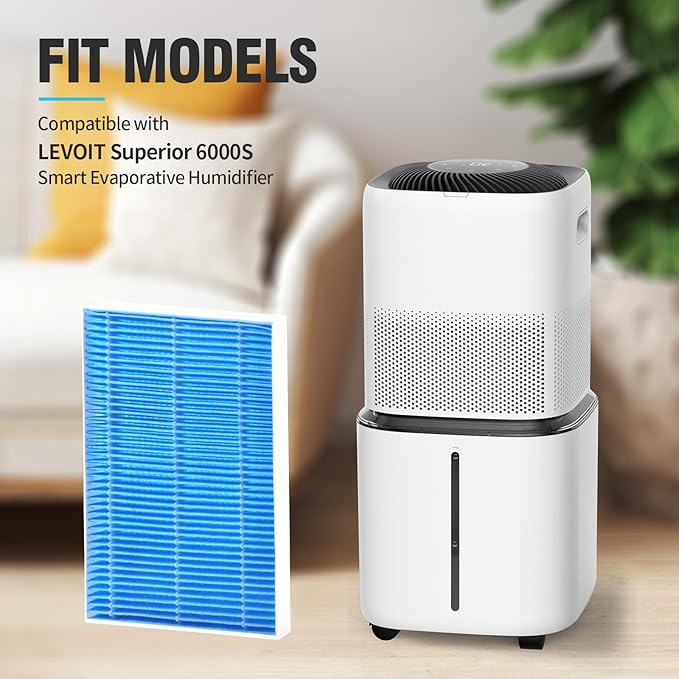 DerBlue 8pcs Wick Replacement Filter and 4pcsTop Fill Humidifier Replacement Filters Compatible with Superior 6000S Smart Evaporative Humidifier,high efficiency filter can last more than 6 months - Image 2