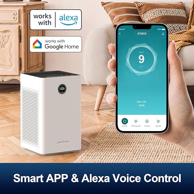 Jafända Air Purifiers for Home Large Room, Smart WiFi and Alexa Control, True HEPA 13 Filter Air Cleaner with Activated Carbon, 1190 Ft², Remove Dust Pollen Smoke Odors, Quiet Sleep Mode 23dB - Image 3