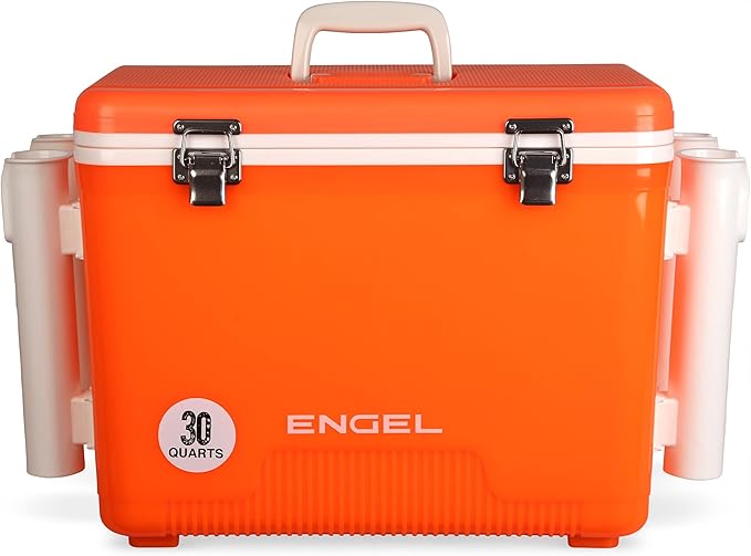 Engel UC30 30qt Leak-Proof, Air Tight, Fishing Drybox Cooler with Built-in Fishing Rod Holders, Also Makes The Perfect Hard Shell Lunchbox for Men and Women in White by ENGEL