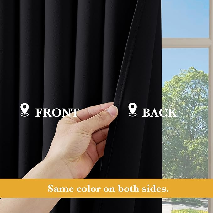 RYB HOME Blackout Thermal Insulated Curtains, Portable Curtain for Sliding Glass Door/Storage/Space Room Divider, Large Window Treatment Room Divider Panel, W80 x L84, Black, 1 Panel - Image 5