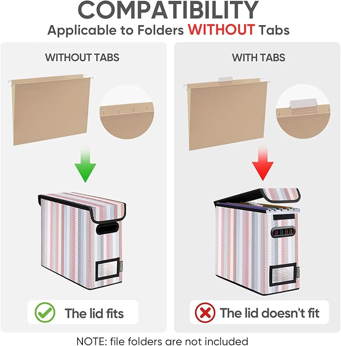 BALEINE File Organizer Box with Lid, Collapsible File Folder Organizer with Plastic Slide, Hanging File Folder Box for Office Document Storage (1 Pack, Color Stripe, S) - Image 3