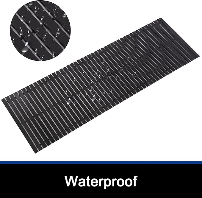 Bath Mat Bathroom Runner Long Large Rugs Floor Wood Shower Bathtub Waterproof Non Slip Accessories 16x48 Inch Easy to Clean, Black, 1 pc - Image 2