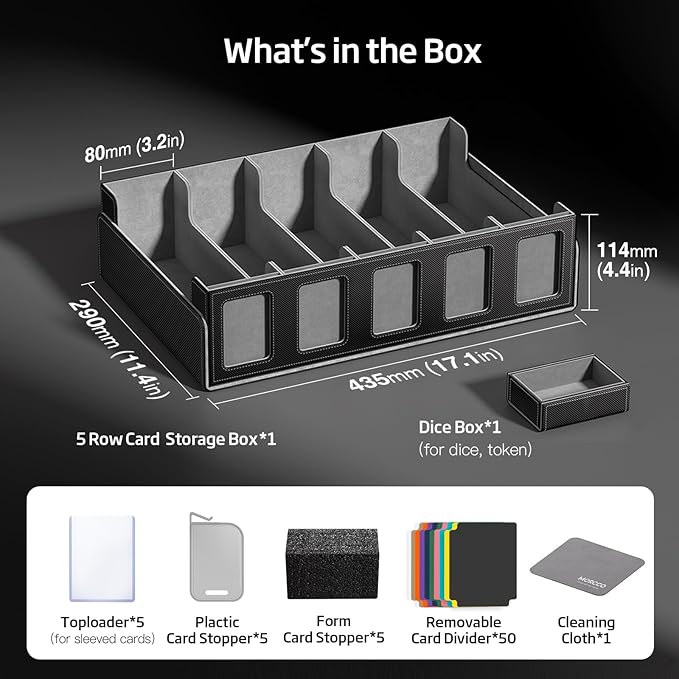 Trading Card Storage Box 5-Row 3900+ Capacity,TCG MTG Card Case with Magnetic Lid & Commander Display,Top Loader Storage for Sports Cards,Includes Dividers Dice Box - Image 7