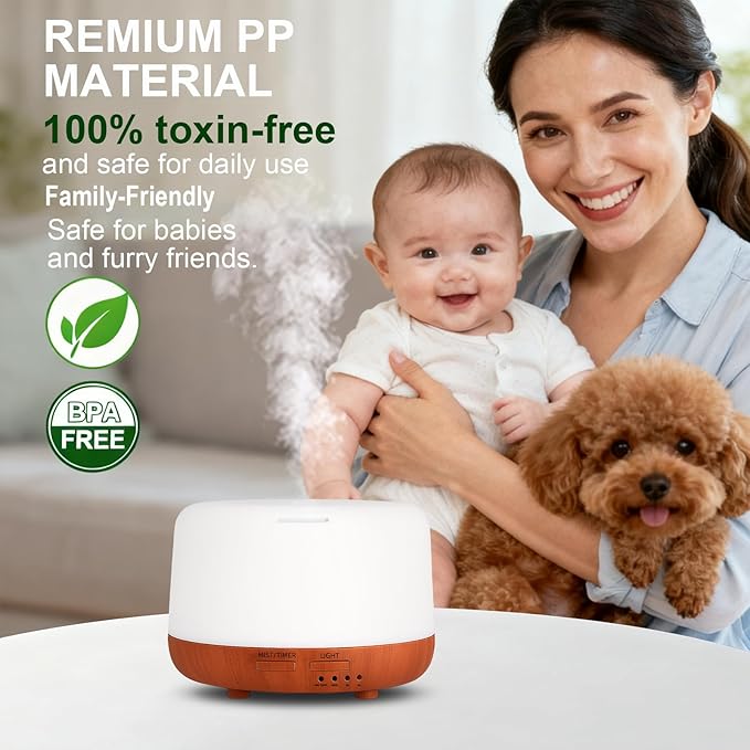 300ML Essential Oil Diffuser, Small Aromatherapy Diffuser with Remote, 7-Color LED Light, 4 Timer Settings, Safe Auto-Off, for Bedroom, Desk, Home Office - Image 6