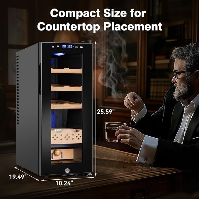 Electric Cooler Cabinet 35L with Temperature and Humidity Control, Spanish Cedar Wood Shelves and Safety Lock (300 Counts Capacity), Gift for Men - Image 2