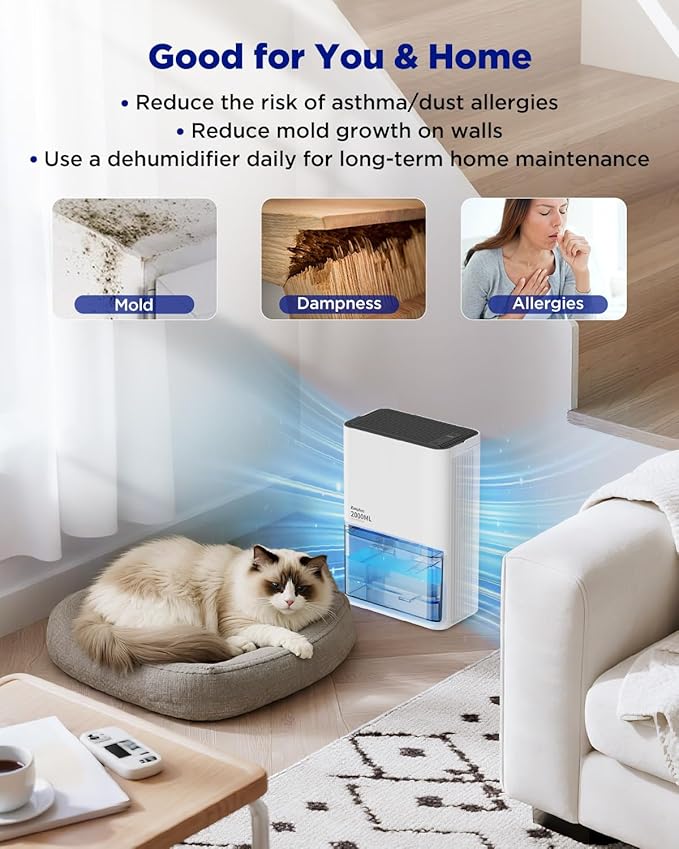 EasyAcc Small Dehumidifier for Bathroom, 68OZ 500Sq.Ft Quiet Dehumidifiers for Home with Auto Defrost, Auto Shut Off, Dual-Semiconductor Mini Dehumidifiers for Bedroom Home RV Room 7 Color Light - Image 5