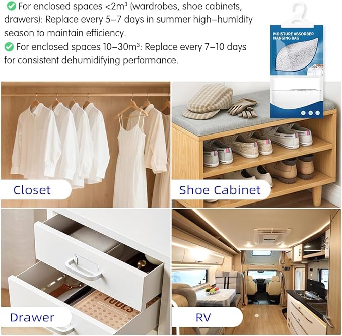 Hanging High-Purity Moisture Absorber, 10 Pack with Activated Carbon, eliminates Musty Odors During humid Summers, Ideal for Drawers and wardrobes,15% Greater Moisture Absorption. (169 oz) - Image 5