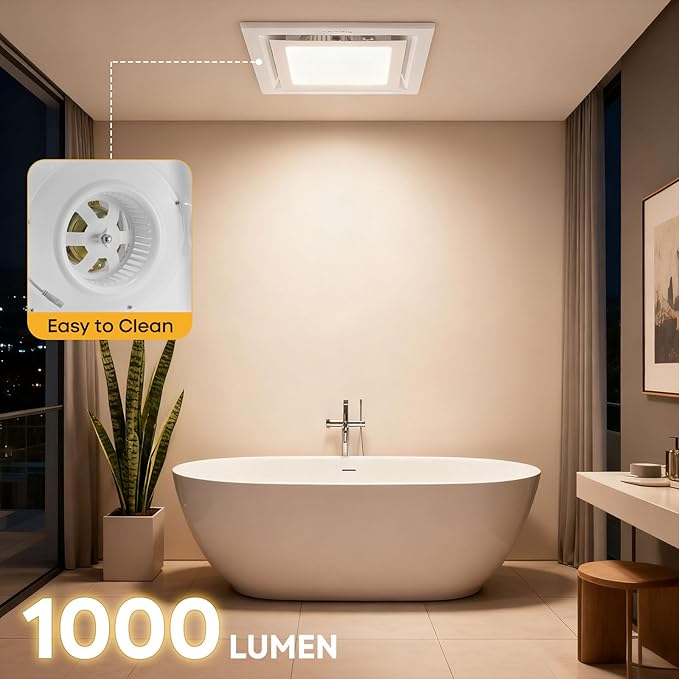 Bathroom Exhaust Fan with Light 10" Ultra Quiet 1.0 Sones,1000LM, 5CCT, Exhaust Fan Mounting Opening 8"x8" in 110CFM Bathroom Fan with Light Ceiling Mount for Home, Bath, Office - Image 8