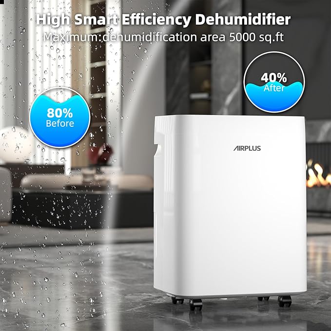 AIRPLUS 5000 Sq.Ft 76 Pint Dehumidifier for Basements,1.3gallon Water Tank,Smart Dehumidifiers for Home,Dehumidifier with Drain Hose for garage,basement,bathroom - Image 3