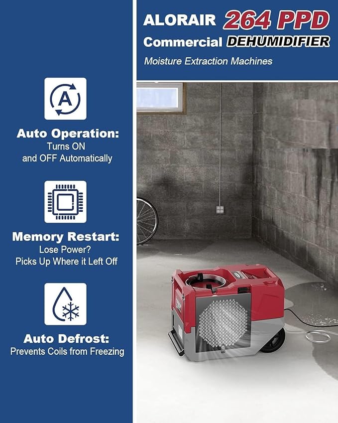 ALORAIR LGR Commercial Dehumidifier up to 264 PPD (Saturation) with Pump, 5 Years Limited Warranty, Industrial Dehumidifiers, cETL Listed, for Garage, Flood Restoration, Basements - Image 2