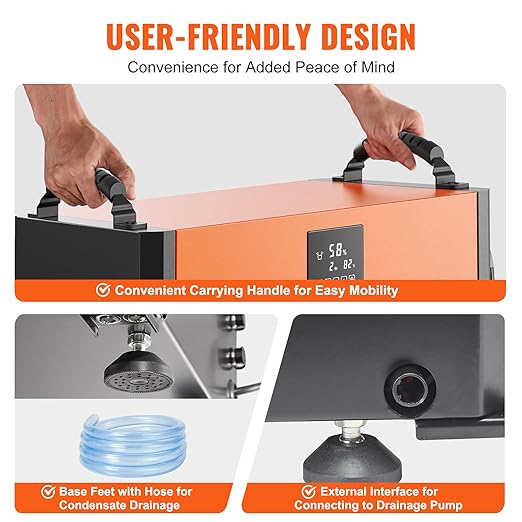VEVOR 190 Pints Commercial Dehumidifier with Drain Hose for Crawl Spaces, Basements Warehouse & Job Sites, Large Capacity Dehumidifier for Water Damage Restoration, Auto Defrost, CSA Listed - Image 6