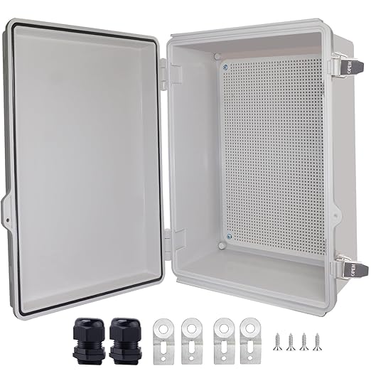 Waterproof Junction Box, ABS Plastic Electrical Box with Stainless Steel Latch, Hinged Cover Electric Project Enclosure Box with Mounting Plate, Wall Brackets 14.6" x10.6''x5.9'' by LuSumtly