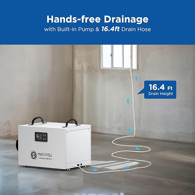 235 Pints Commercial Dehumidifier with Pump Crawl Space Dehumidifiers for Basement with Drain Hose Water Damage Restoration Unit Ideal for up to 8,000 sq ft Industrial and Job Sites - Image 3