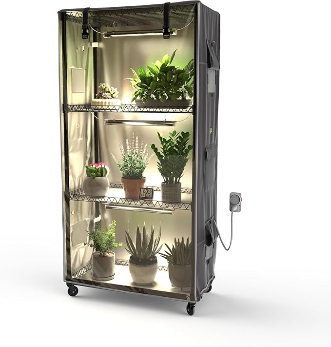 Indoor Greenhouse with Clear Cover – 4-Tier Portable Plant Stand with 3 T8 Grow Lights, Timer, Thermometer, Ventilation, Seed Starter for Herbs, Seedlings, Flowers (35.8"x13.8"x62.8") by MOLLYAIR