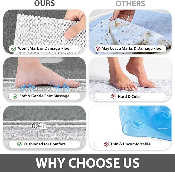 Square Shower Mat Non Slip: 32x32 Inch Extra Large Shower Mats for Inside Shower, Anti Slip Shower Floor Mat, Loofah Shower Stall Mats for Elderly, Non Slip Shower Mat with Drain Hole in Middle - Image 7