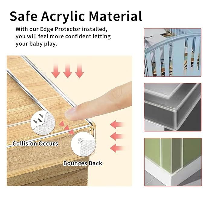 0.8 in x 9.84 FT,Clear Edge Protector Strip Sharp Edge Wrap Cover Tape, Self Adhesive Protective Bumper Guards for Cabinet Door Desk Glass Table Bed Furniture, Kitchen Countertop, Waterproof - Image 3