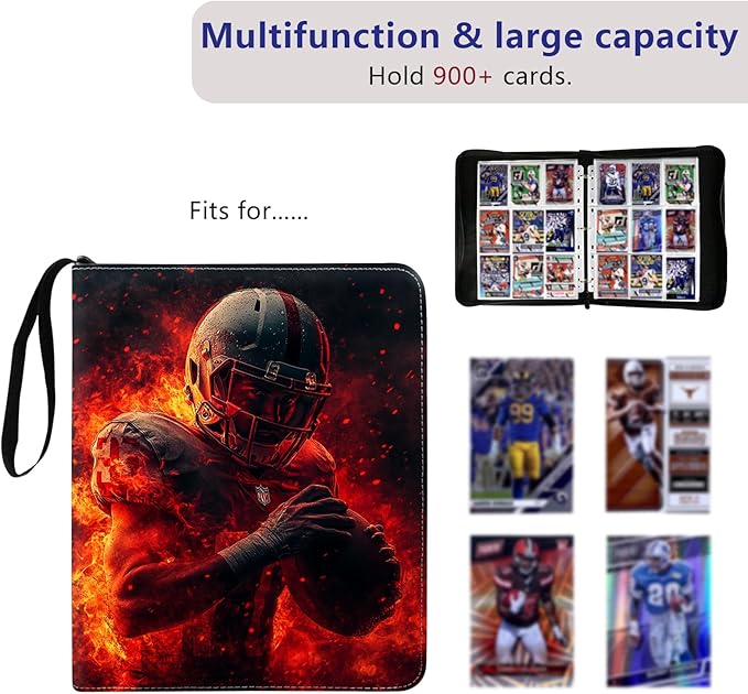 Football Card Binder, 2025 Sports Trading Card with Sleeves Holder Album, 900 Pockets Rugby Card Holder Sheets Display Storage Protectors for Collectors Boys and Girls Gift - Image 3