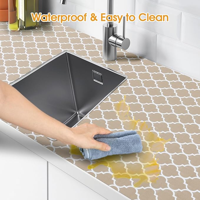 Shelf and Drawer Liner for Kitchen Cabinets Non-Adhesive, Strong Grip Non-Slip Thickened Cabinet Liners for Shelves, Waterproof Mats for Dresser Cupboard, Beige, 12 in x 10 Feet - Image 4