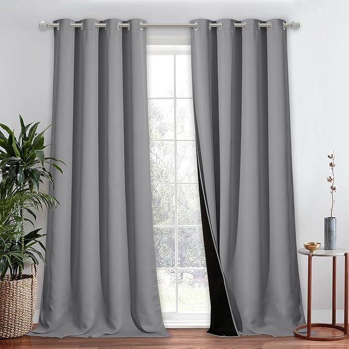 NICETOWN Total Shade Curtain and Draperie, Silver Gray, 1 Panel, 52 inches Wide x 90 inches Long, Heavy-Duty Full Light Shading Drape with Black Liner Backing for Villa/Hall/Dorm Window by NICETOWN