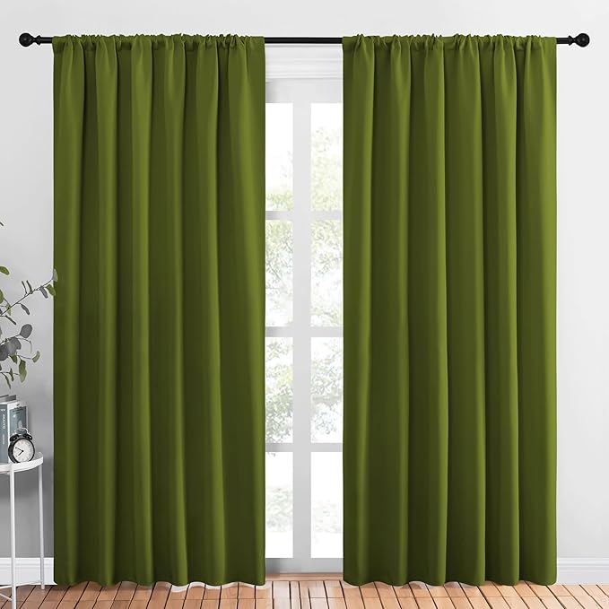 NICETOWN Living Room Curtains, Blackout Draperies, Olive, 1 Pair, 70 x 84-inch, Home Decorations Thermal Insulated Solid Rod Pocket Blackout Drapes for Cafe by NICETOWN
