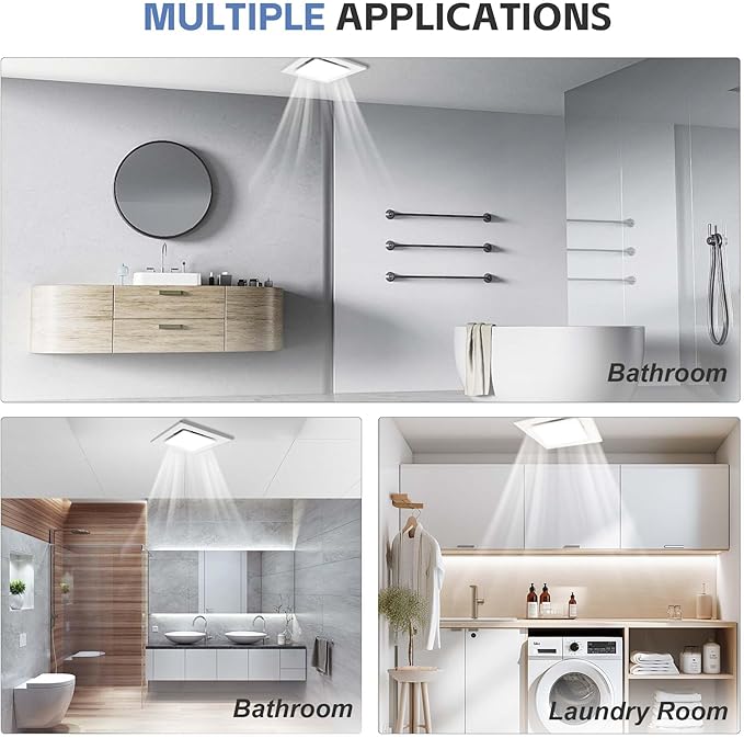 Bathroom Exhaust Fan with Light,Bathroom Fan with 6000K Square LED Combo,110V 141 CFM,0.7 Sones Low Noise Ventilation Fan for Home/Bath/Office/Hotel - Image 6