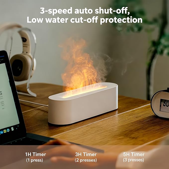 Essential Oil Diffuser, Fireplace Fire Flame Aromatherapy Diffuser, 150ml Ultrasonic Cool Mist Humidifier, Scent Aroma Diffuser with 7 Colors Light, Timer & Auto-Off for Home, Room (White) - Image 3