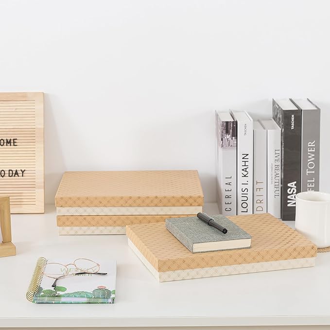 Soul & Lane Document Storage Boxes - Set of 3 (13.2" x 9.8" x 1.8"), Versatile Photo & Craft Organizer for Home & Office, Stackable Cardboard Storage for Letters, Files & Memorabilia, Geometric Check - Image 3
