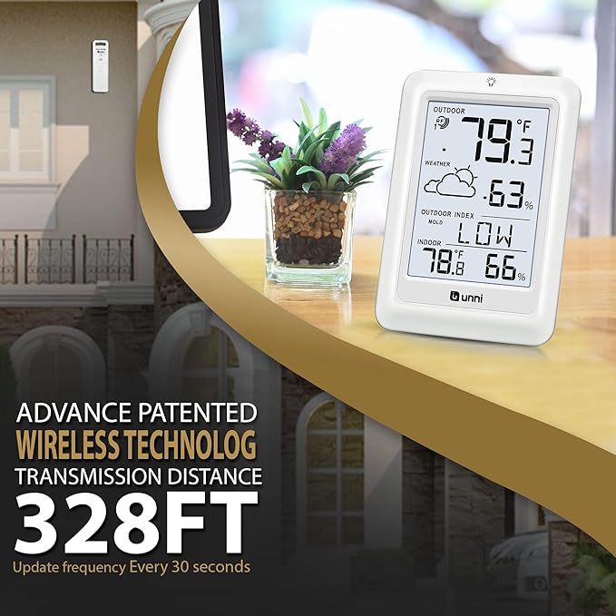 Indoor Outdoor Thermometer Wireless Weather Station, Temperature Humidity Monitor Battery Powered Inside Outside Thermometers with 330ft Range Remote Sensor and Backlight Display（WH01） - Image 2