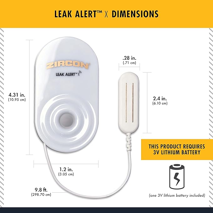 Zircon Leak Alert X – Smart Electronic Water Detector with 9.8 ft Cable – Email, Audio, & Visual Alerts, Battery Included,White - Image 6