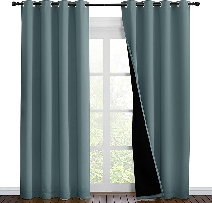 NICETOWN 100% Blackout Curtains 86 inches Long, Pair of Energy Smart & Noise Blocking Out Drapes for Baby Room Window, Thermal Insulated Guest Room Lined Window Dressing(Greyish Blue, 55 inches Wide) by NICETOWN