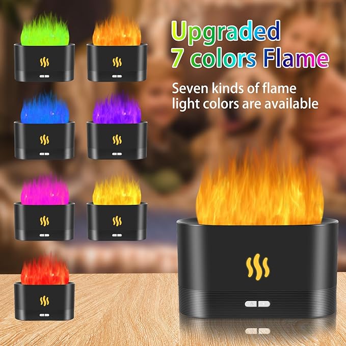 Flame Diffuser Humidifier-Auto Off 180ml Essential Oil Diffuser-2 Modes Brightness Aroma Humidifier with Fire Flame Effect for Home,Office,Spa,Gym (Black) - Image 4