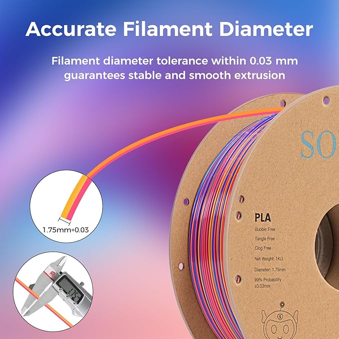 Sovol Silk PLA Filament Rotated Tri Color Co-Extrusion 1.75mm, Fast Change 3D Printer Filament 1kg/ 2.2lbs, Red Gold Blue 3 in 1 Coextrusion PLA Material +/-0.03mm - Image 6