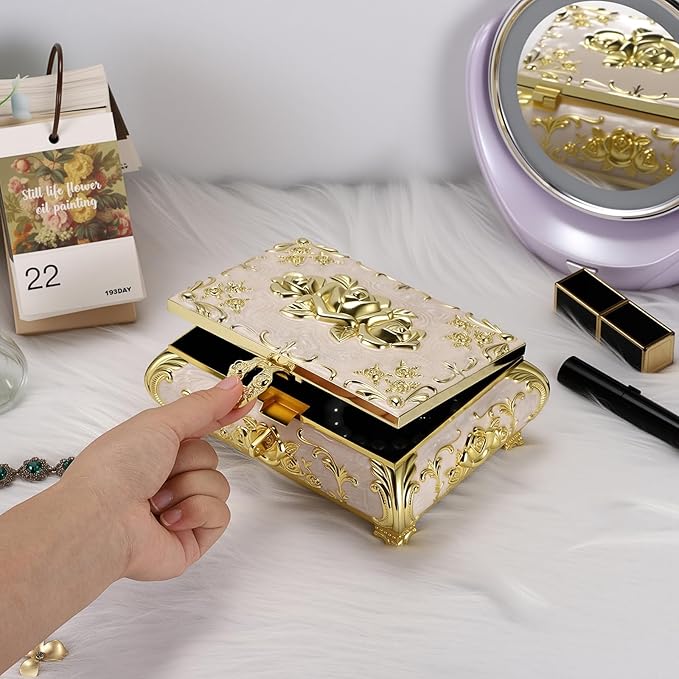 Hipiwe Jewelry Storage Chest Rectangular Keepsake Storage Box Trinket Decorative Box for Rings Earrings Holder Gift for Women, Large - Image 2