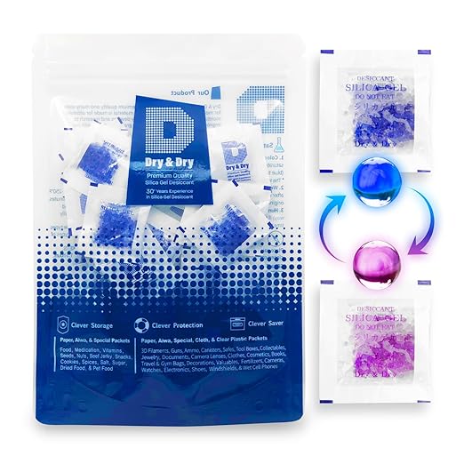 Dry & Dry 1 Gram [1000 Packets] Blue Indicating(Blue to Pink) Silica Gel Packets Desiccants Silica Gel Packets - Rechargeable Silica Packets, Silica Gel, Silica Gel Packs by DryDry