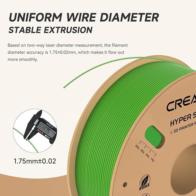 Official Creality Hyper PLA Filament 1.75mm, High Speed PLA 30-600mm/s Rapid 3D Printer Filament, Dimensional Accuracy +/-0.02mm, Fit Most FDM 3D Printers，1KG(2.2lbs) Spool Green - Image 4