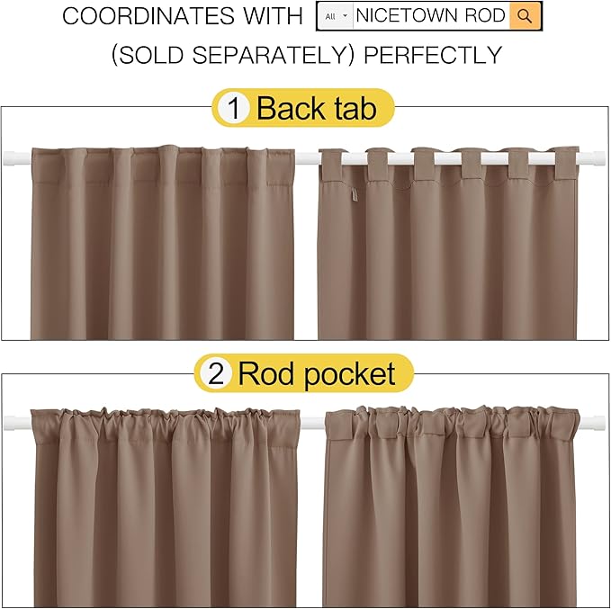 NICETOWN Blackout Curtains and Draperies for Living Room - (Cappuccino Color) 52 inches Wide by 95 inches Long, Set of 2 Pieces, Insulated Solid Drape Panels - Image 3