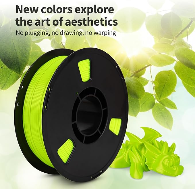 PLA Filament 1.75mm Sun Glare Lime Green 1KG, Clog-Free 3D Printer Filament Dimensional Accuracy +/- 0.02mm, 1kg Spool(2.2lbs) 3D Printing Filament Fits for Most FDM 3D Printers - Image 2