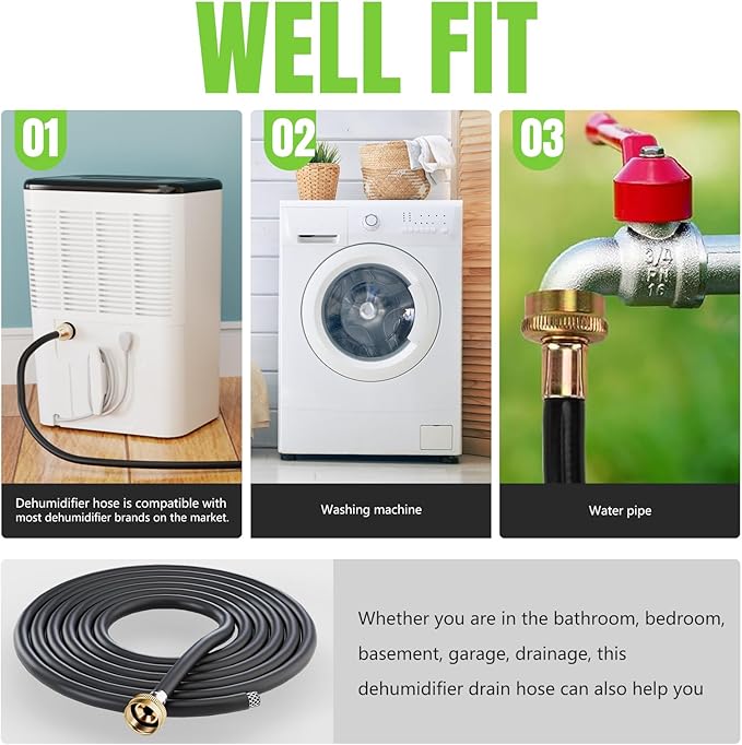 Drain Hose for Dehumidifier Indoor 26FT Dehumidifier Drain Hose with 3/4 inch FHT Brass Fitting, Leak Proof Dehumidifier Hose Fits Most Models, Black - Image 6