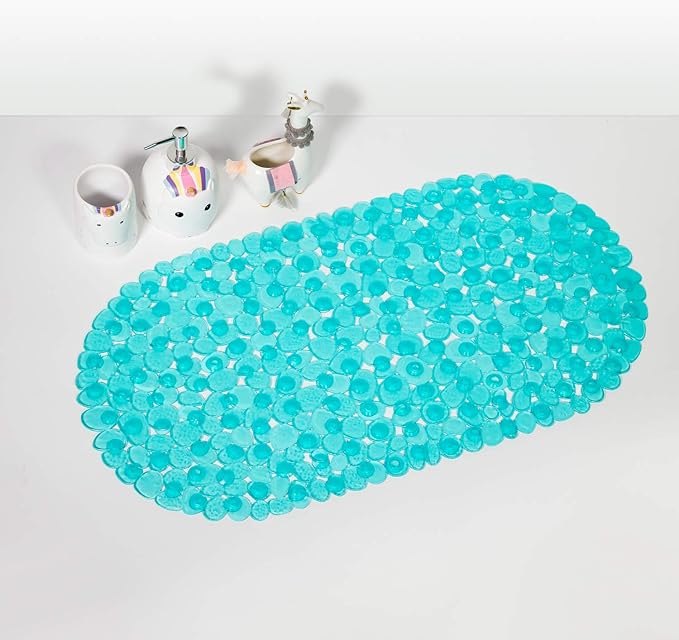 WELTRXE Pebbles Bath Mat Oval Non-Slip Bathtub Mat with Suction Cups, Drain Holes for Bathroom Showers, Tub, Machine Washable, BPA, Latex Free Safe Shower Mats, 27 x 14 Inch, Teal - Image 8