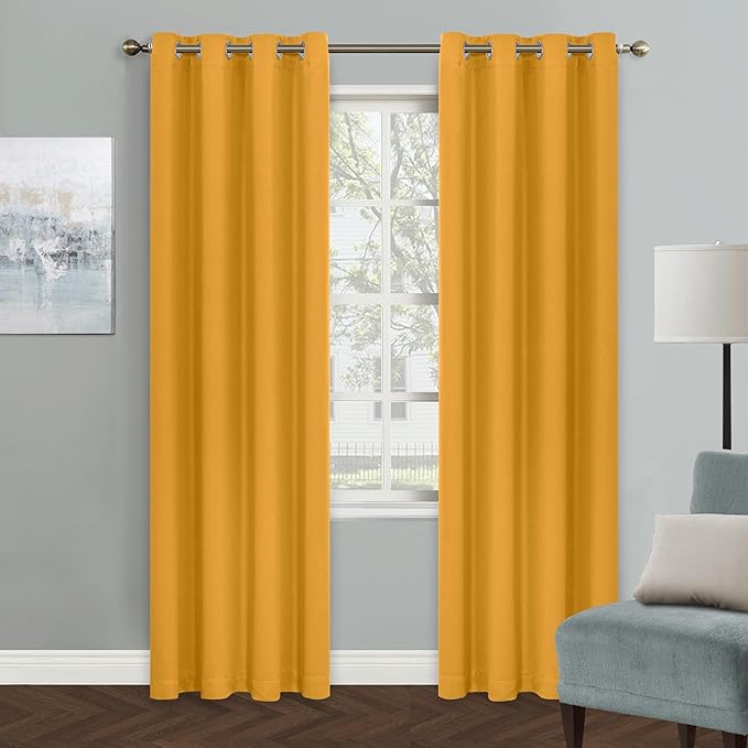 MYSKY HOME Yellow Blackout Curtains for Living Room Bedroom Curtains 84 Inches Long Grommet Room Darkening Window Curtains Thermal Insulated Single Panel Curtains 52 x 84 Inch, Mustard Yellow by MYSKYHOME