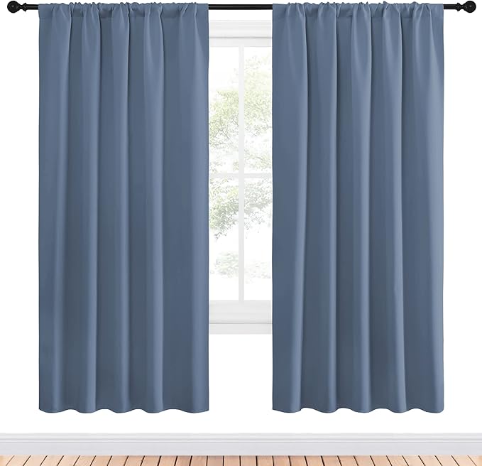 NICETOWN Living Room Curtains, Blackout Curtain Panels, Window Treatment Energy Saving Thermal Insulated Solid Rod Pocket Blackout Drapes/Draperies (Stone Blue, 1 Pair, 52 by 72-inch) - Image 2
