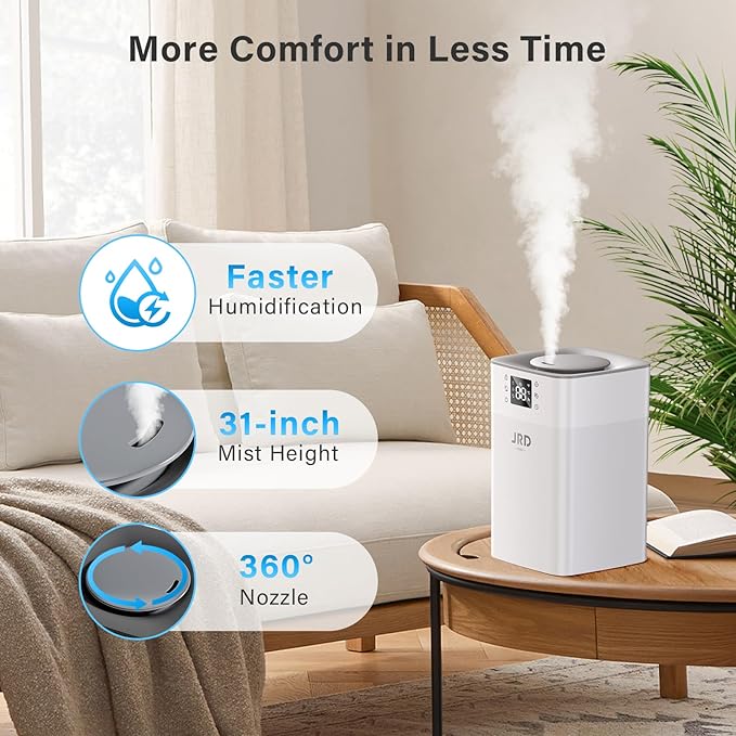 JRD 4L Humidifiers for Bedroom, Cool Mist Humidifier for Large Room, 40H Runtime, 360° Nozzle, Night Light for Home, Office, Baby Nursery, Plants（Black） - Image 2