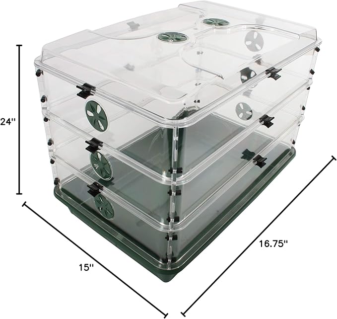 EarlyGrow 95457 24" x 15" x 16.75" Domed Propagator, Green, 3 Side Extenders and Locking Clip Set - Image 11