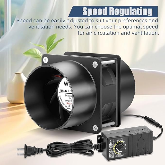 80mm x 38mm 3 Inch Air Vent Duct Booster Adjustable Speed Fan with 2 Duct Adapters for DIY Grow Tent Attic Hydroponics Ventilation Soldering Fume Extractor-D8038 - Image 2