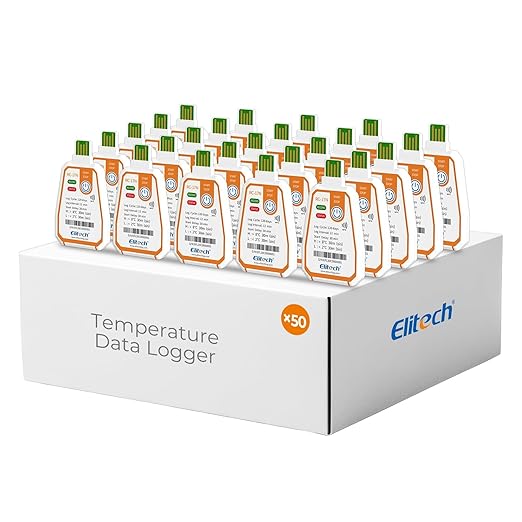 Elitech 50 Pack 120 Days NFC Temperature Data Logger Single-Use Cold Chain Monitor (CCM) in-Transit Trip Disposable Temperature Recorder, Temperature Monitoring with PDF Report -22～158℉ RC-17N by Elitech