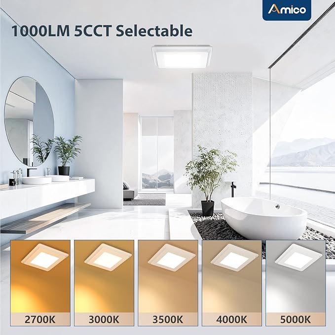 Amico Bathroom Exhaust Fan with Light, 80 CFM, 0.9 Sones, 5CCT, Easy Retrofit without Attic Access, Adjustable Bathroom Fan with light, Quiet Operation, ETL & FCC Certified - Image 3