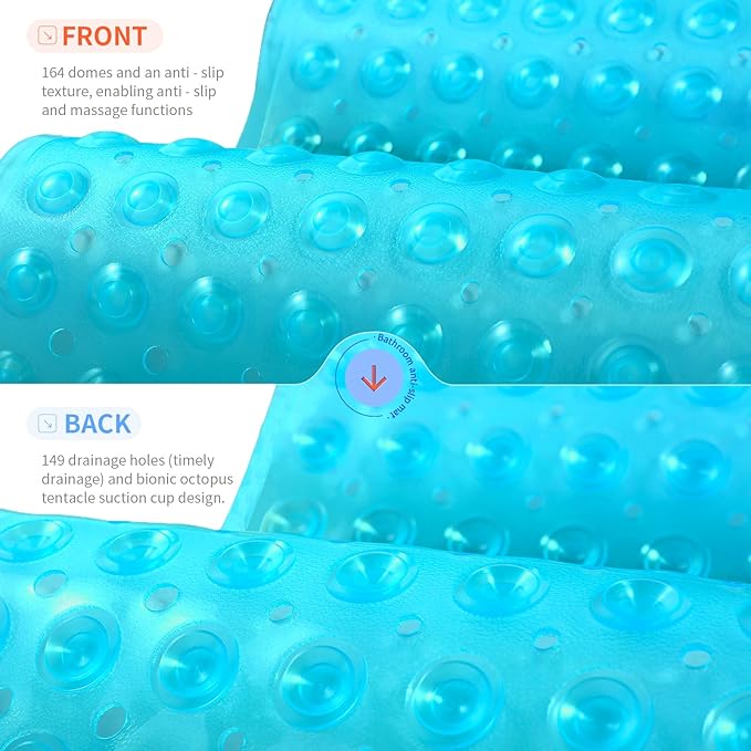 Anti-Slip Bathtub Shower mat, 20.8×20.8（Approximately 53×53cm） inch Soft Oversized Machine Washable Non-Slip Bathtub mat with Drainage Holes, Bathroom Floor Suction Cup.（1-Clear Green） - Image 2